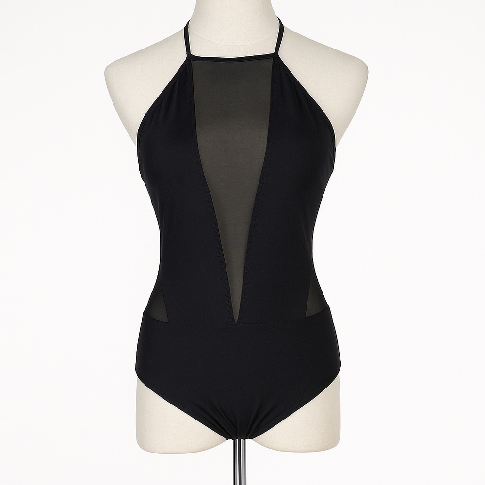 Ted Baker Designer Black One Piece Swimsuit Mesh Halter NWT size 8